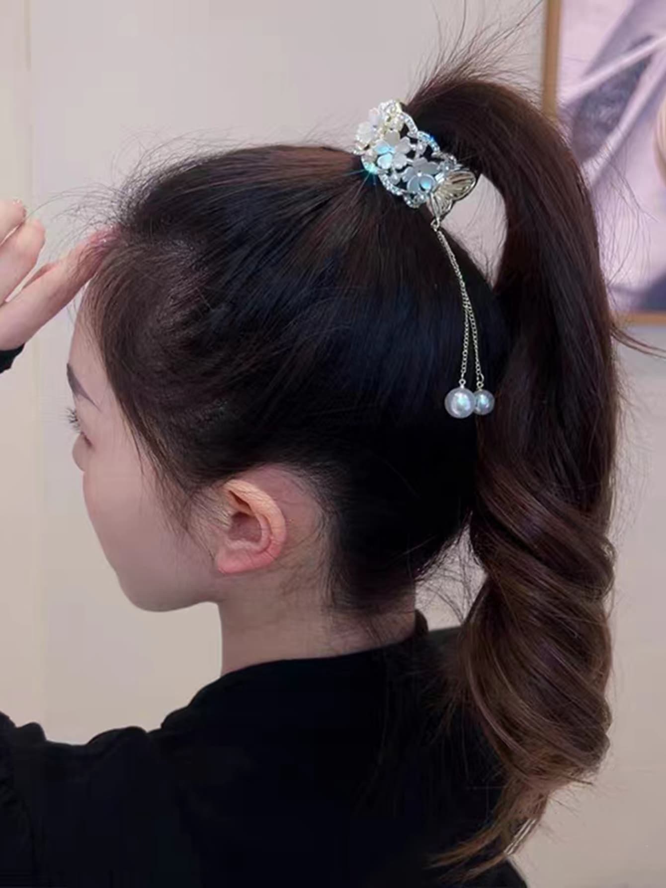 Sáp Vuốt Tóc Trang Trí Hoa & Ngọc Trai Giả Ngẫu Nhiên - Vàng - Xem 1