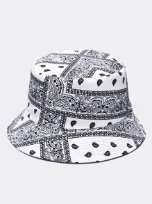 1個男女適用歐美風格腰果印花漁夫帽，韓國時尚街頭服裝防曬帽波希米亞風 - 白色 - 查看 3