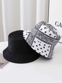 1個男女適用歐美風格腰果印花漁夫帽，韓國時尚街頭服裝防曬帽波希米亞風 - 白色 - 查看 2