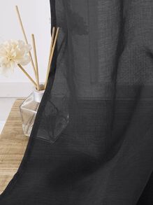 全褶皺薄紗透明窗簾,黑色 - 黑色 - 查看 2