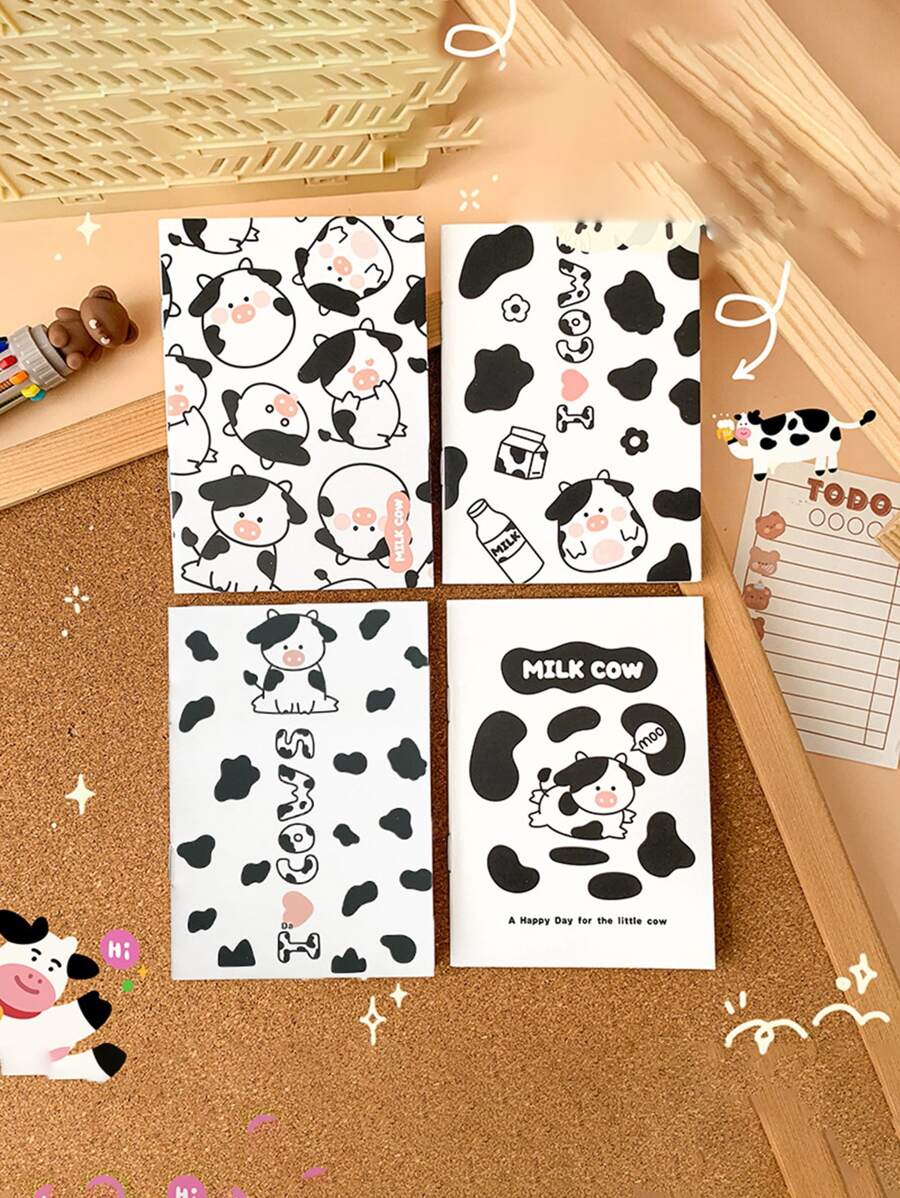 4pcs/Set Cartoon Astronaut & Little Frog Patterned Notebooks, Mini Pocket Memo Pads Stationery Gift (Random Style) - White - View 1