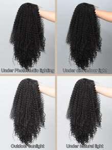 中長波波頭假髮，適用於女士，非洲卷曲髮型，漸層黑色合成纖維材質，黑色頭套可clip固定 - 黑色 - 查看 8