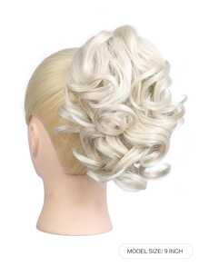 9英寸短髮辮金色波浪捲馬尾夾,自然合成髮料女士髮片 - Platinum - 查看 2