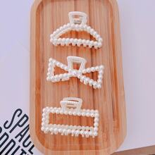 3 件/套女士白色仿珍珠装饰发夹套装，轻柔强力固定，防滑设计优雅 - 白色 - 查看 1