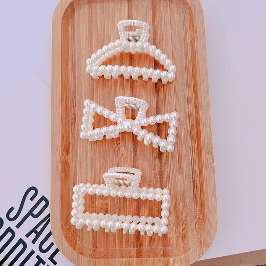 3 件/套女士白色仿珍珠装饰发夹套装，轻柔强力固定，防滑设计优雅 - 白色 - 查看 1