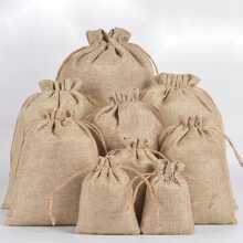 5 Stücke Naturleinen Zugkordeltasche Mit Seil, Ideal Für Geschenkverpackung, Schmuck Oder Aufbewahrung, Diy-hochzeitsgeschenkbeutel, Süßigkeiten Schokolade Schmuckverpackungsbeutel, Party-dekorbeutel, Geburtstagsfeiergeschenkbeutel, Urlaubsgeschenkbeutels, Verschiedene Größen Erhältlich - Leinenfarbe - Übersicht 1