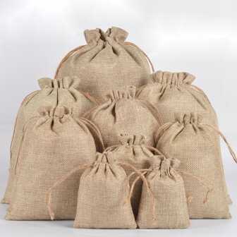 5入組天然亞麻拉繩袋,適用於禮品,珠寶或儲物包裝,diy婚禮禮品袋,糖果巧克力珠寶包裝袋,派對裝飾袋,生日禮品袋,節日禮品袋,多種尺寸可選