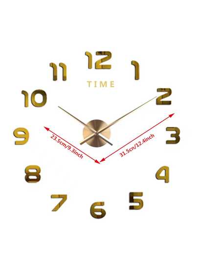 Large 3D DIY Wand Klok Arabic Numerals Frameless Spiegel Surface Sticker Home Living Room Bedroom(Golden),Home ,Room Birthday Graduation Bedroom Dormitory Back To School view 3