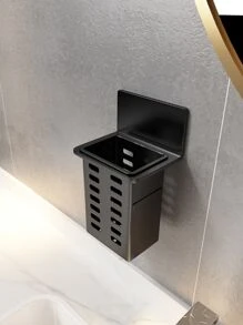 1pc White Bathroom Wall Mounted Storage Rack With Black Frame, Transparent Space-saving Organizer For Toothbrush, Toothpaste, Comb And Cosmetics