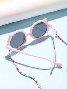 1 副女士 10-14 岁中童卡通猫耳圆形时尚眼镜和 1 条眼镜链 - 粉色 - 查看 3