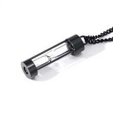 Memorial Jewellery Stainless Steel Glass Hourglass Shapes Urn Cremation Pendant Necklace - Black - View 5