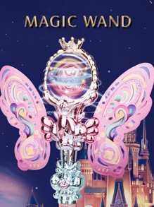 Rotating Magic Wand With Self-provided Battery, Rotating Light Ball, Colorful Lighting, Multi-sound Effects, Growth Handle, 3d Printed Wing Texture - Pink - View 3