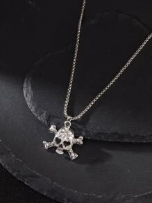 1pc Gothic Rhinestone Skull Head Pendant Necklace For Daily Wear, Men & Women