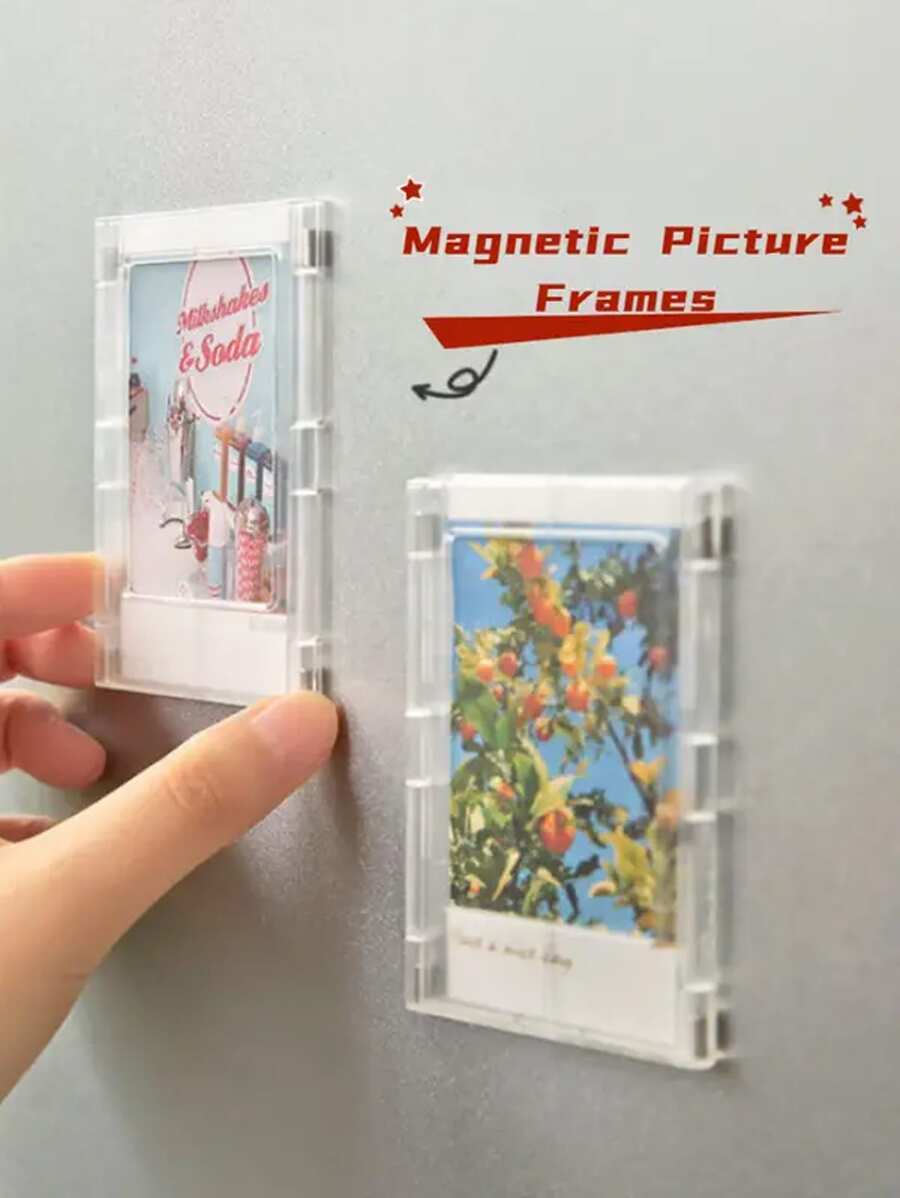1pc Colored Acrylic Magnetic Photo Frame - Perfect For Displaying Family Memories, Diy Scrapbook For 3-inch Photos And Fridge Magnets, Without Cards, Random Color - Clear - View 1