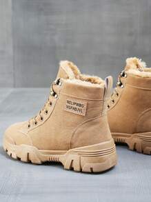 女款冬季保暖厚跟繫帶踝靴加高戶外時尚毛絨鞋（尺寸偏小，請選擇大兩個尺寸）