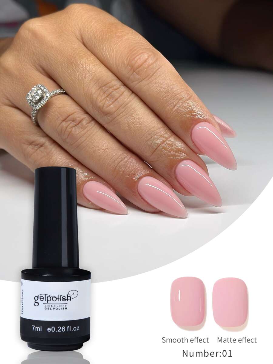 1pc 7Ml Pink Color Gel Nail Polish Neon Gel Varnish Semi Permanent Nail Art Uv/Led Soak Off Gel Varnish, For Home Salon Nail Art Diy - 淺粉色 - 查看 1