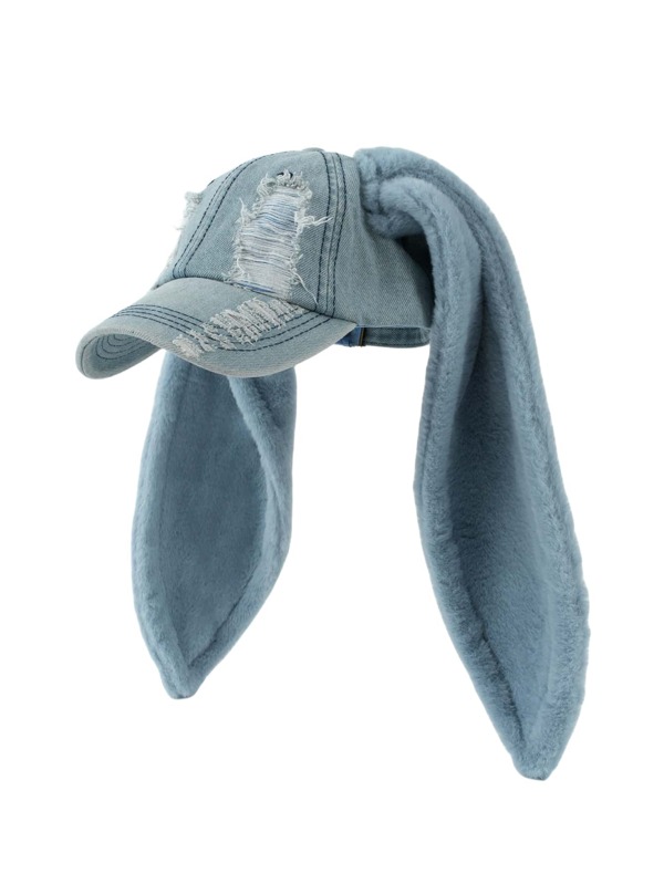 DareSee 1pc [Baseball Cap]Blue Color Baseball Cap Blue Plush Long Ears Baseball Cap Cute Washed Cap, Suitable For Stage Performances And Festive Celebrations Christmas Music-Fest Y2K-Fest Back To School Autumn Christmas Christmas Winter Christmas Gifts