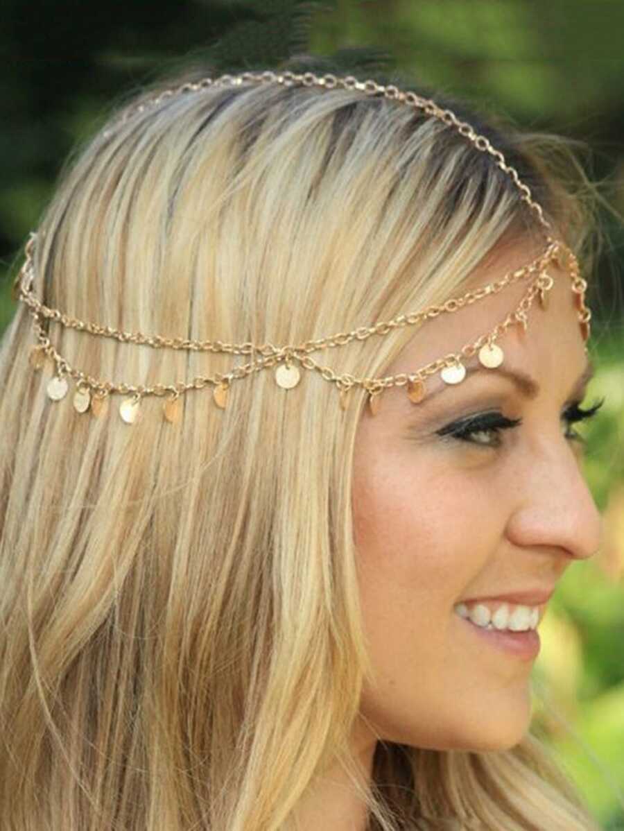 1 件金色波西米亞流蘇頭飾頭鍊,分層女神頭飾,非常適合派對、婚禮、日常佩戴和角色扮演 - 金色 - 查看 1