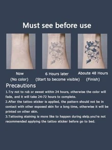 1入組水波霧暗花紋臂部暫時性紋身貼紙,男女皆宜且防水 - 黑色 - 查看 6