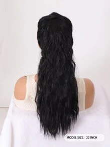 18-30英寸黑色长卷波浪隐形马尾接发，带钩环，蓬松玉米胡须马尾假发，适合女性和女孩，派对日常使用 - 黑色 - 查看 5