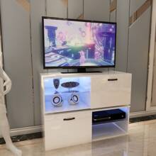 QQD LED TV Stand UV High Glossy Entertainment Center Modern TV Stand For Up To 85 Inch TV Television Stands With LED Light Gaming Media Cabinet For Living Room Bedroom