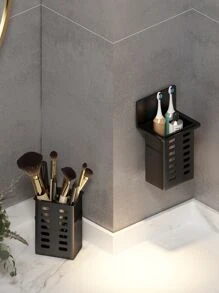 1pc White Bathroom Wall Mounted Storage Rack With Black Frame, Transparent Space-saving Organizer For Toothbrush, Toothpaste, Comb And Cosmetics