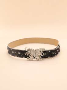 Party 1pc Women's Black Pu Material Jeans Belt With Big Round Buckle And Beads Summer, School