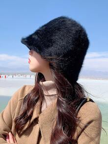 1 pieza Sombrero de invierno para mujer, sombrero resistente al viento y cálido con forro polar para el aire libre - Negro - Ver 3