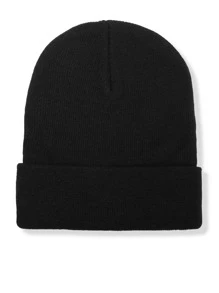 1 件女士时尚布鲁克林字母印花针织帽，细节精致，百搭冬秋款 - 黑色 - 查看 3