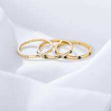 1入組簡約風925 銀鍍金小綠色方晶鋯石圓環,女性約會週年禮物 - 綠色 - 查看 4