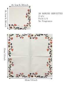 20入組花卉葉子蝴蝶印花派對餐巾,適用於婚禮花園生日裝飾,餐廳和甜點店,13x13英寸