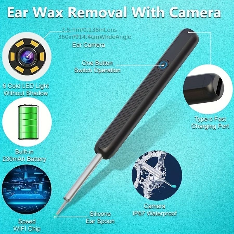 Rechargeable Earwax Removal Kit 1080p Camera, 5 Ear Spoon, 8 Earpick
