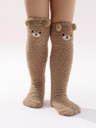 孩子們的可愛卡通熊圖案及膝地板襪,秋天和冬天基本