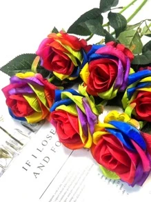 Rosa Arco Iris Artificial Individual - Multicolor - Ver 3