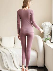 Bộ đồ lót giữ nhiệt cho nữ màu trơn - Màu tím - Xem 6