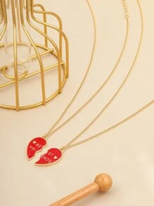2pcs/set Fashionable Versatile Personality Friendship Necklace For Women With Metallic Heart & Rhinestone Detail, Best Friends Jewelry