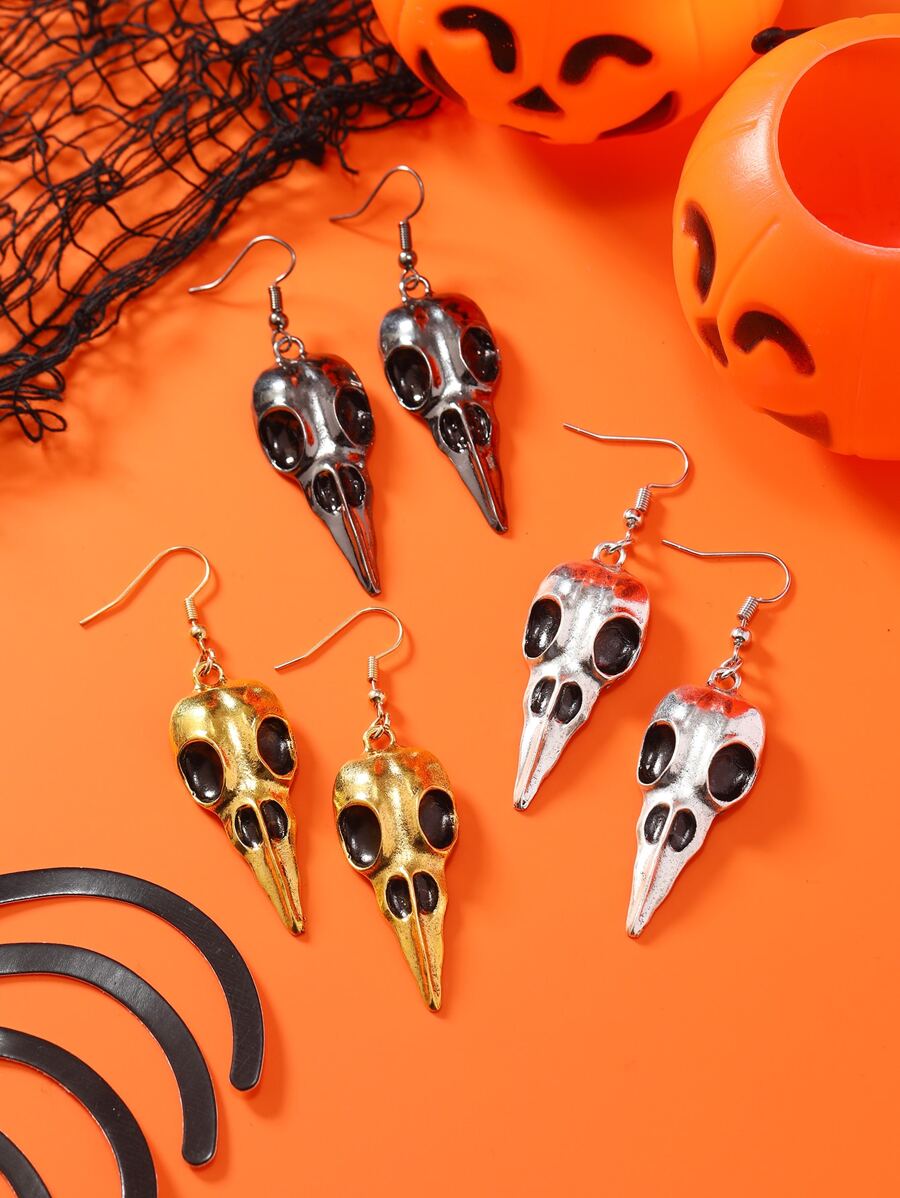 1 đôi Halloween Vintage Sáng Tạo Hình Con Quạ Ngộ Nghĩnh Thiết Kế Bông Tai, Đơn Giản & Phong Cách Tòn Ten Bông Tai - Màu Bạc Cổ - Xem 1