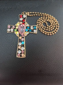 1 Pieza Colgante De Coche En Forma De Cruz De Cristal De Diamante De Múltiples Colores