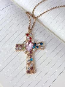 1 Pieza Colgante De Coche En Forma De Cruz De Cristal De Diamante De Múltiples Colores