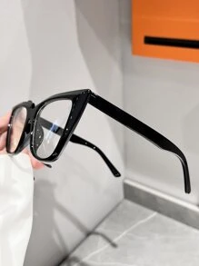 1 Pair Unisex Plastic Frame Cat Eye Glasses, Suitable For Computer, Gaming, TV, Smartphone Use, Clear Lenses, Eye Protection - Black - View 4