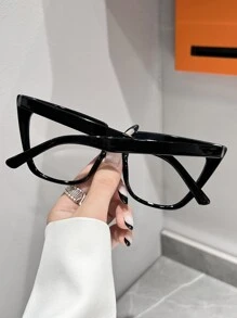 1 Pair Unisex Plastic Frame Cat Eye Glasses, Suitable For Computer, Gaming, TV, Smartphone Use, Clear Lenses, Eye Protection - Black - View 3