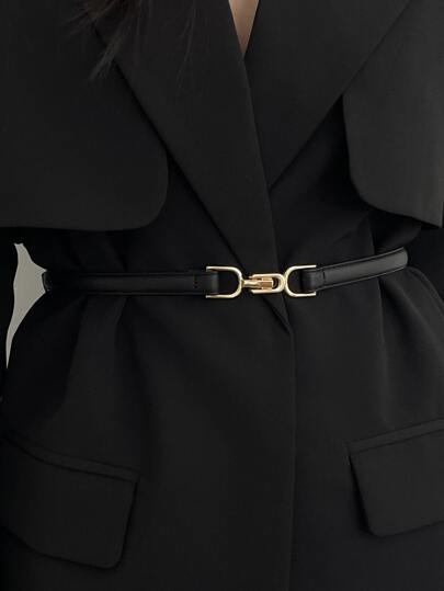 1pc Black Pu Material Vintage Style Waist Belt With Mechanical Carved Designs Harness Summer, School Fall, Autumn, Halloween