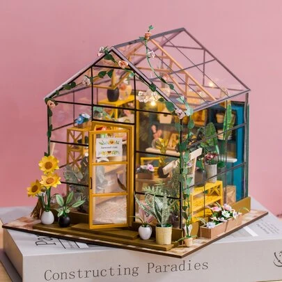 DIY迷你花屋手工套件，3D拼图组装模型玩具，家居卧室装饰家具，木制工艺礼品，情人节/生日送给女性的最佳礼物