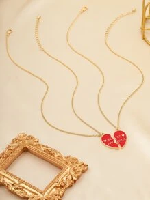 2pcs/set Fashionable Versatile Personality Friendship Necklace For Women With Metallic Heart & Rhinestone Detail, Best Friends Jewelry