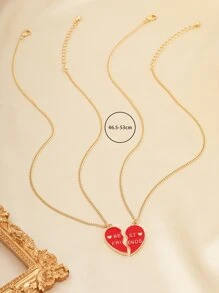 2pcs/set Fashionable Versatile Personality Friendship Necklace For Women With Metallic Heart & Rhinestone Detail, Best Friends Jewelry