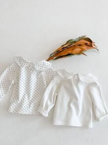 寶寶女孩的彼得潘領長袖基本t卹,適用於春秋季節 - 白色 - 查看 5