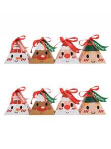 8Pcs Christmas Gift Packaging Box Santa Claus Christmas Box With Ribbon - Multicolor - View 1