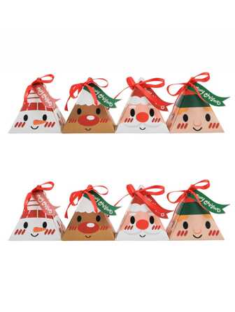 8 件圣诞礼品包装盒圣诞老人圣诞盒带丝带