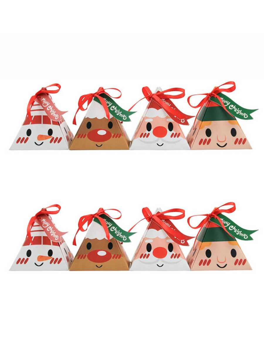 8Pcs Christmas Gift Packaging Box Santa Claus Christmas Box With Ribbon - Multicolor - View 1