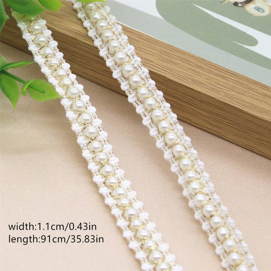 1yard Gold and silver pearl lace beaded ribbon DIY garment handmade accessories - Multicolor - View 1